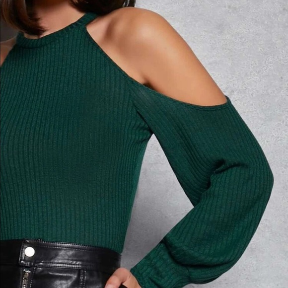 Boho sold shoulder ribbed knit dress green - Picture 7 of 15